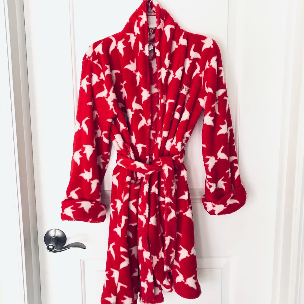 Calvin Klein red girls bathrobe S 7/8 Dove print EUC